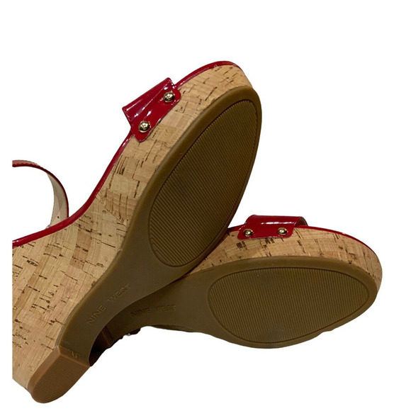 Nine West Sandal Women 9.5 Leather Platform Wedge Slingback Ankle Strap Open Toe - Picture 9 of 9